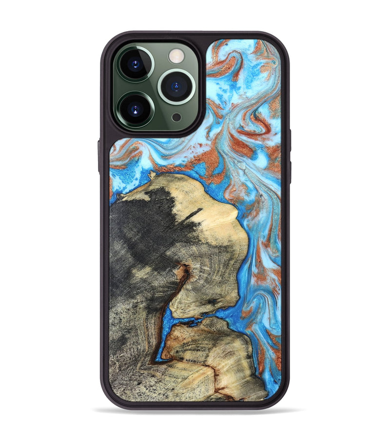 iPhone 13 Pro Max Wood Phone Case - Kailee (Teal & Gold, 819814)