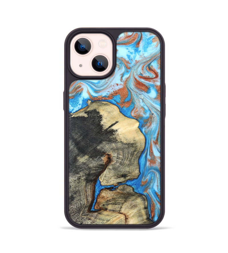 iPhone 14 Wood Phone Case - Kailee (Teal & Gold, 819814)