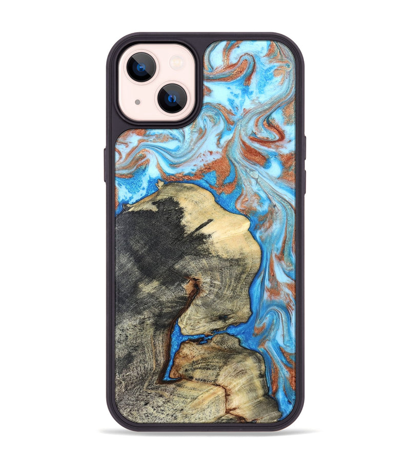 iPhone 14 Plus Wood Phone Case - Kailee (Teal & Gold, 819814)