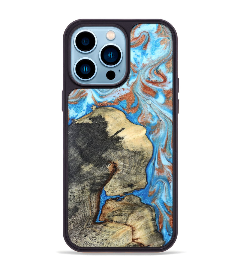 iPhone 14 Pro Max Wood Phone Case - Kailee (Teal & Gold, 819814)