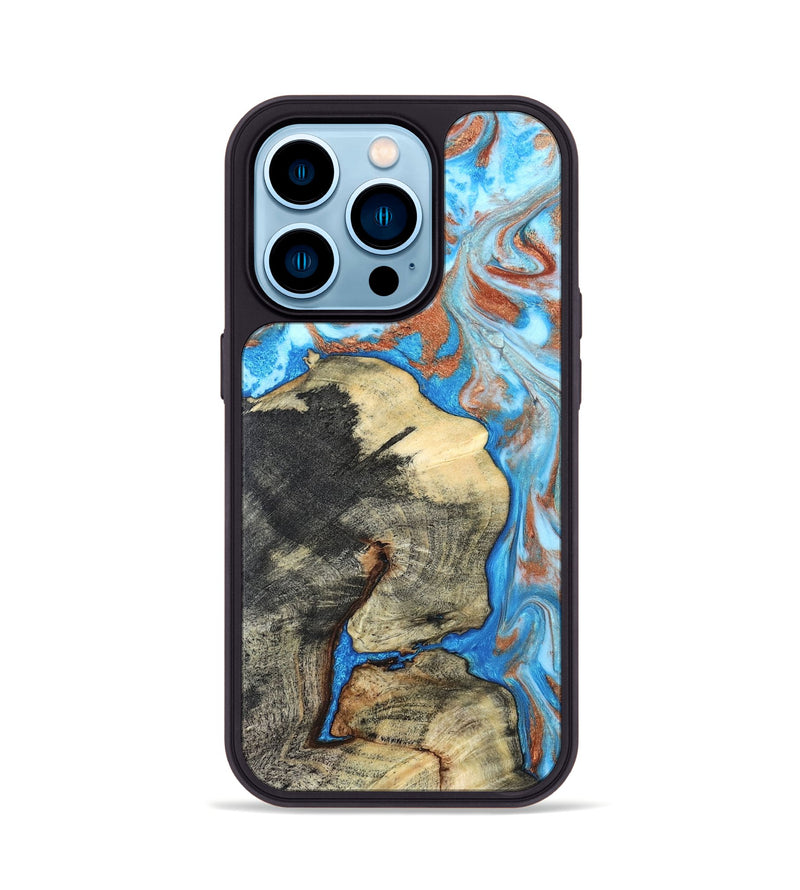 iPhone 14 Pro Wood Phone Case - Kailee (Teal & Gold, 819814)