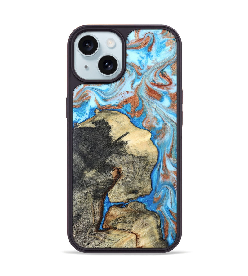 iPhone 15 Wood Phone Case - Kailee (Teal & Gold, 819814)