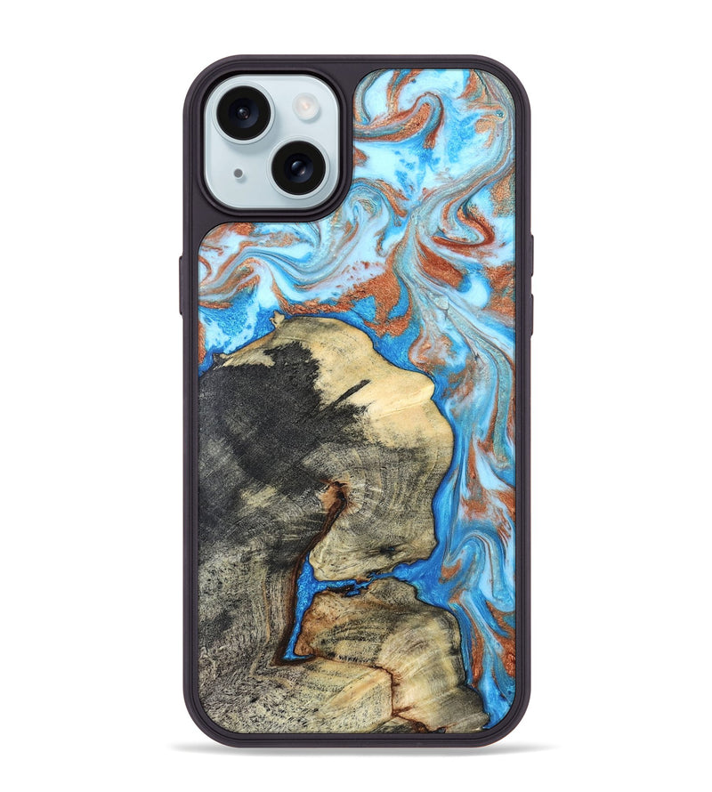 iPhone 15 Plus Wood Phone Case - Kailee (Teal & Gold, 819814)