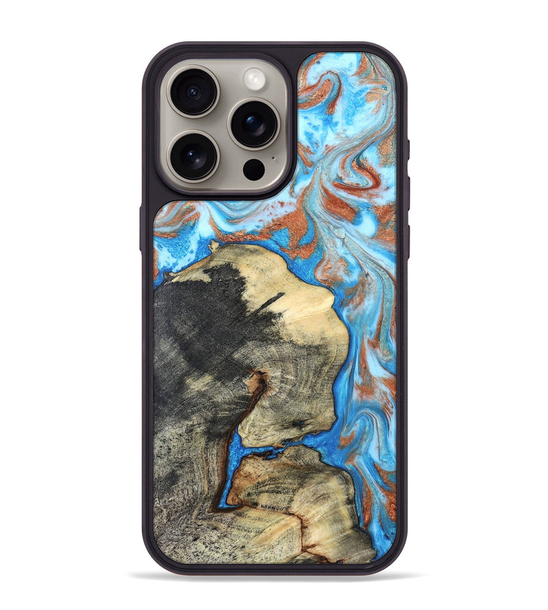 iPhone 15 Pro Max Wood Phone Case - Kailee (Teal & Gold, 819814)