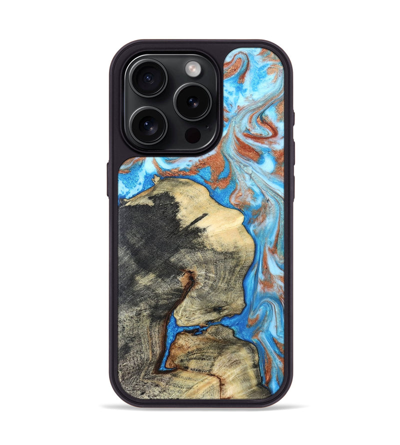iPhone 15 Pro Wood Phone Case - Kailee (Teal & Gold, 819814)