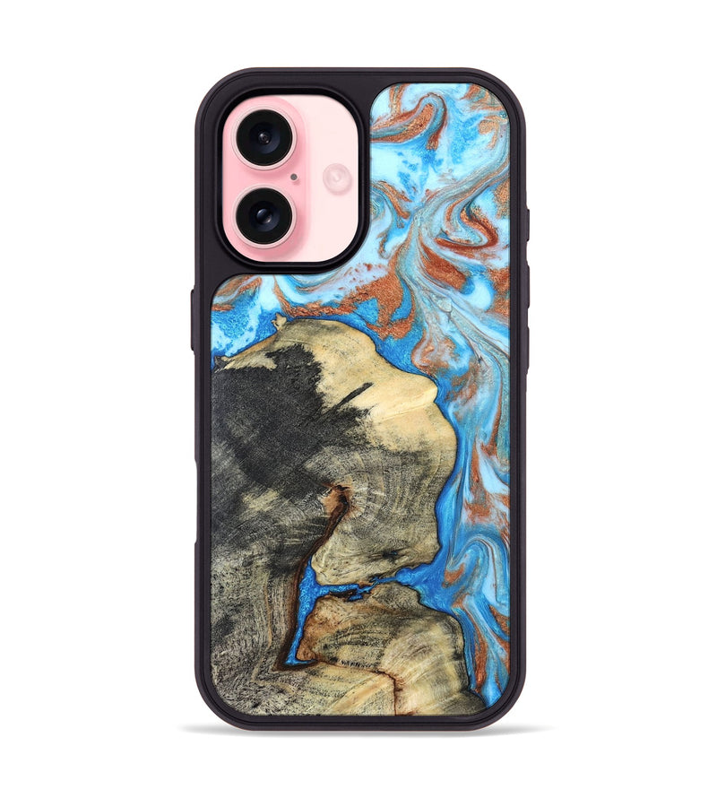 iPhone 16 Wood Phone Case - Kailee (Teal & Gold, 819814)
