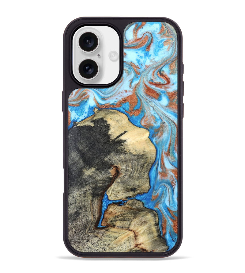 iPhone 16 Plus Wood Phone Case - Kailee (Teal & Gold, 819814)