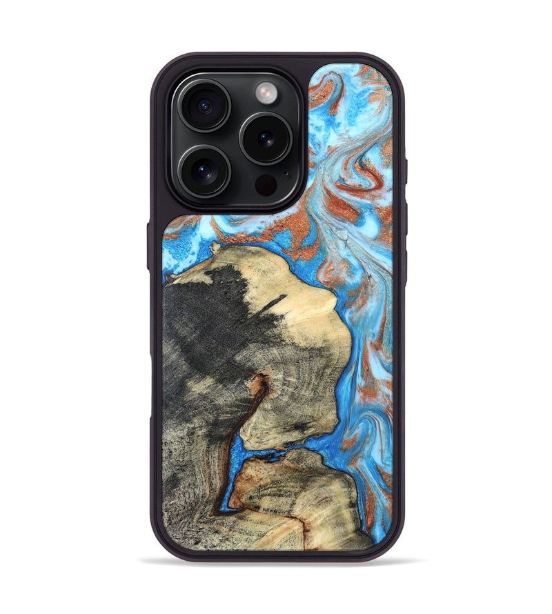 iPhone 16 Pro Wood Phone Case - Kailee (Teal & Gold, 819814)