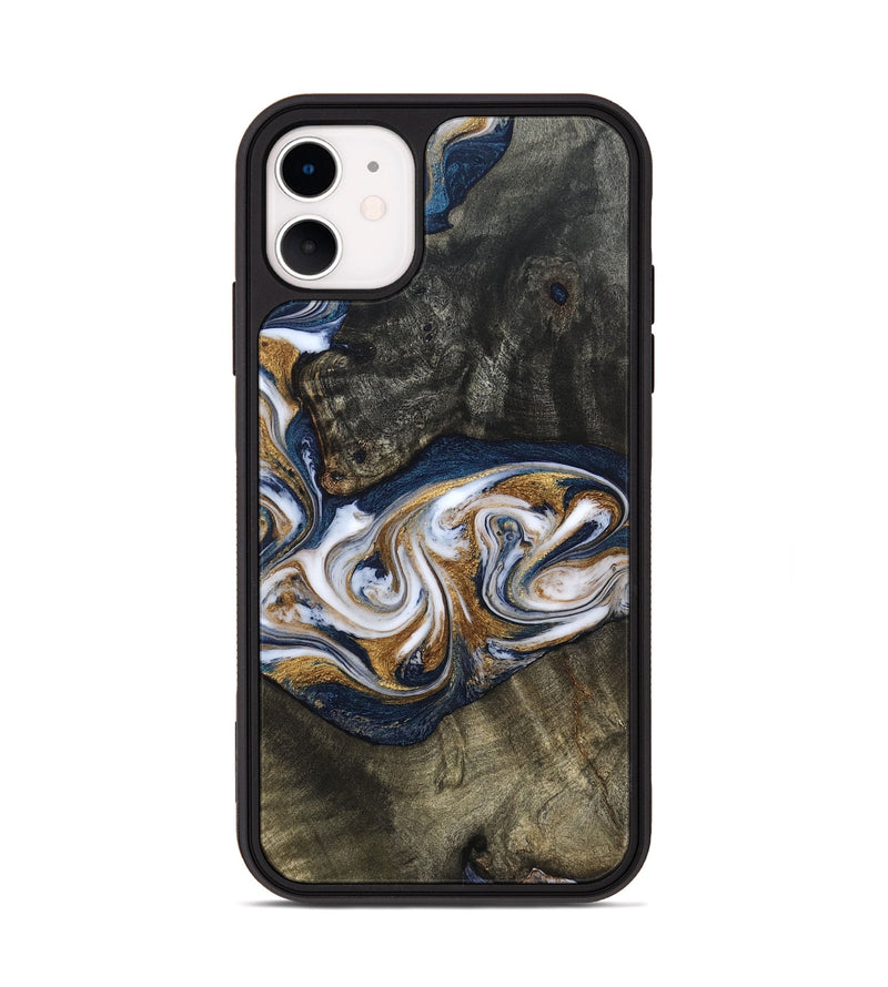 iPhone 11 Wood Phone Case - Mira (Teal & Gold, 819815)