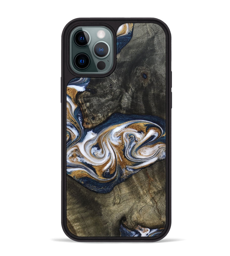 iPhone 12 Pro Max Wood Phone Case - Mira (Teal & Gold, 819815)