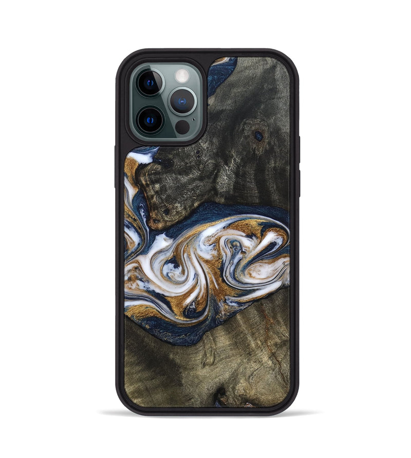 iPhone 12 Pro Wood Phone Case - Mira (Teal & Gold, 819815)