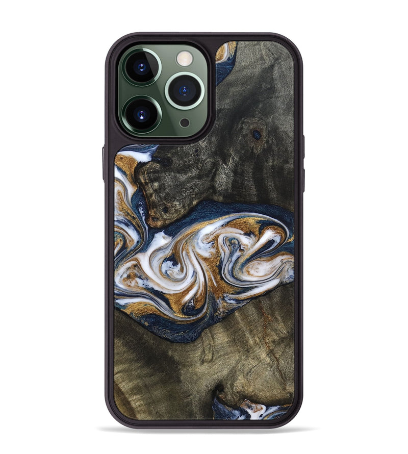 iPhone 13 Pro Max Wood Phone Case - Mira (Teal & Gold, 819815)