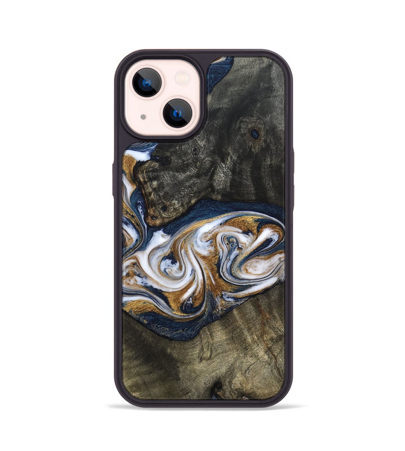 iPhone 14 Wood Phone Case - Mira (Teal & Gold, 819815)