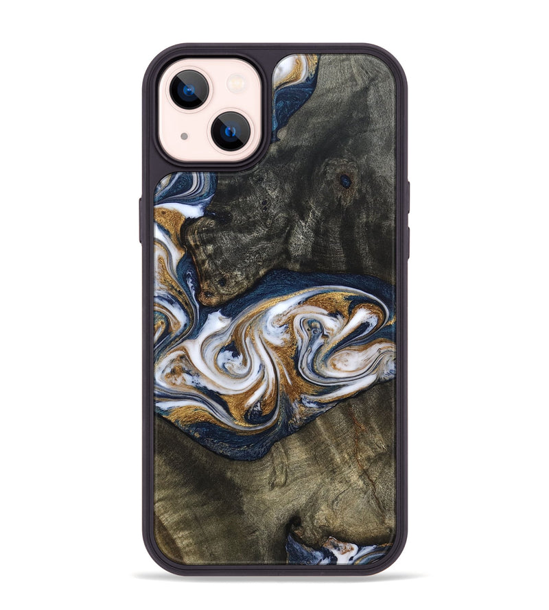 iPhone 14 Plus Wood Phone Case - Mira (Teal & Gold, 819815)