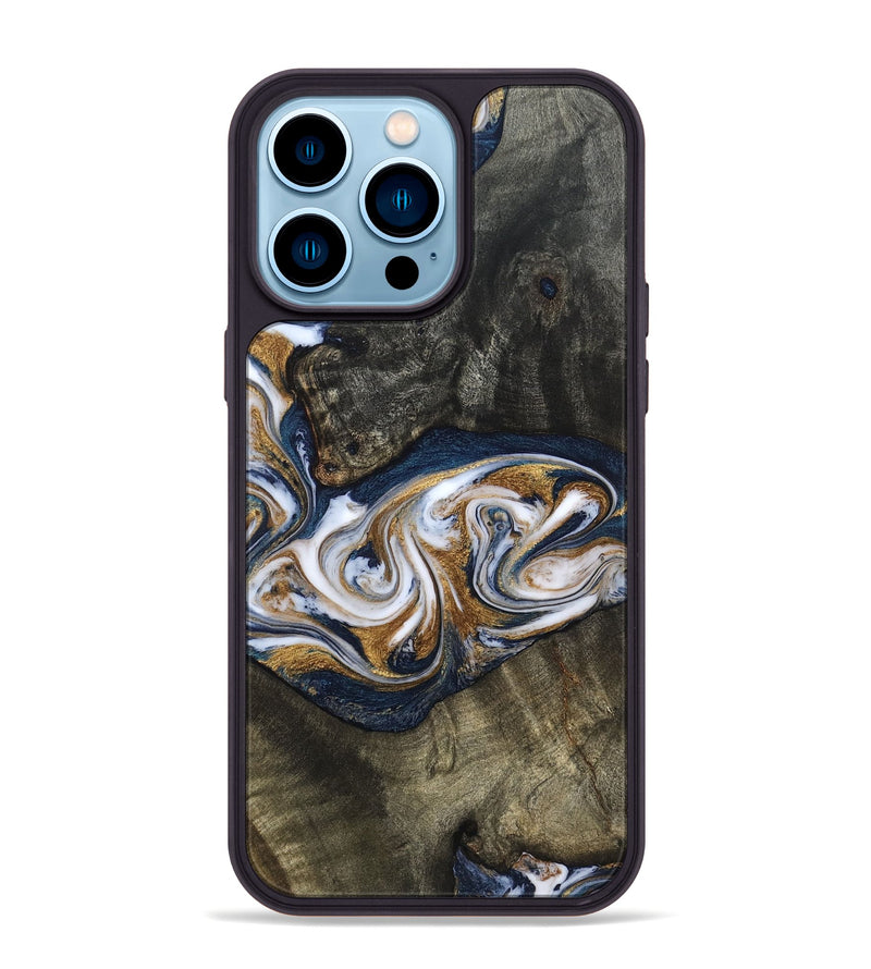 iPhone 14 Pro Max Wood Phone Case - Mira (Teal & Gold, 819815)