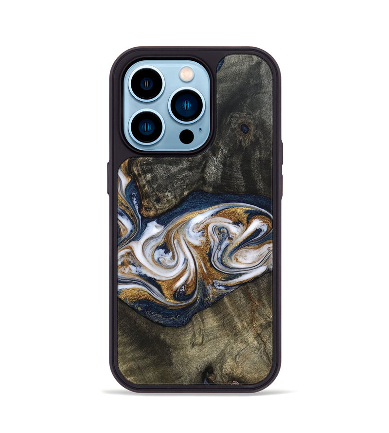 iPhone 14 Pro Wood Phone Case - Mira (Teal & Gold, 819815)