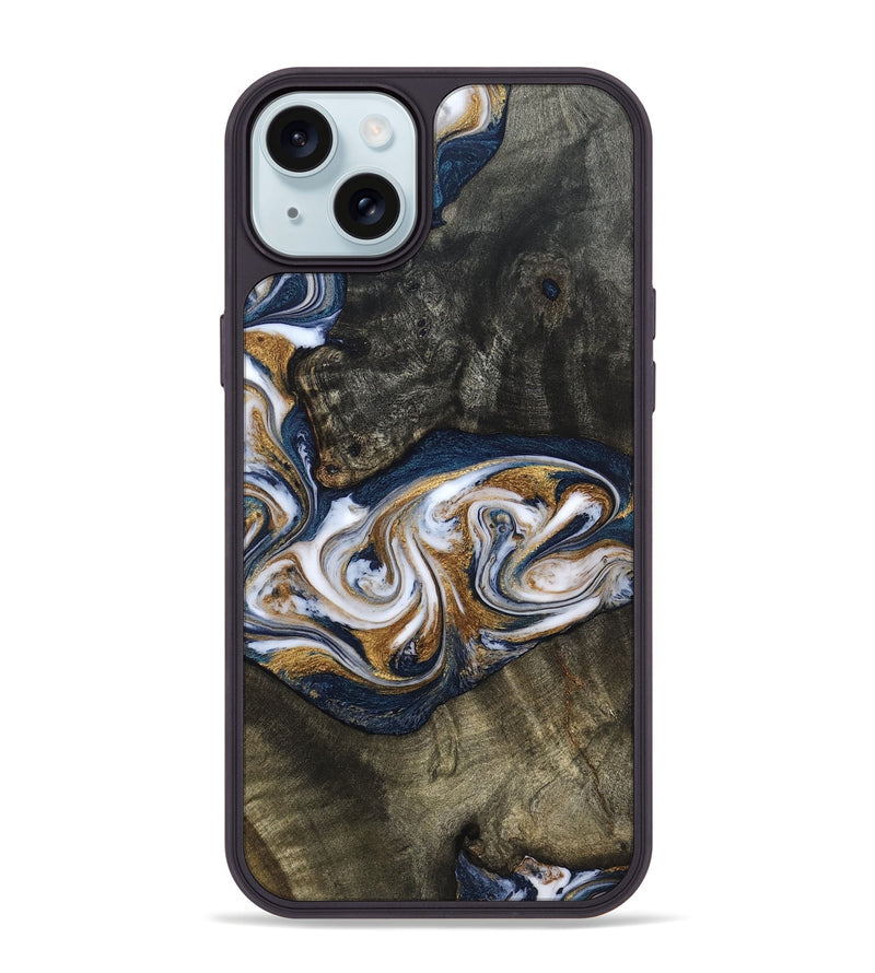 iPhone 15 Plus Wood Phone Case - Mira (Teal & Gold, 819815)