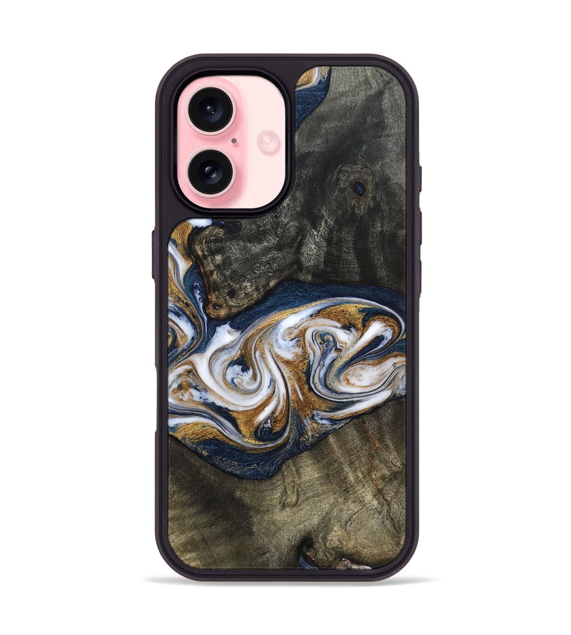 iPhone 16 Wood Phone Case - Mira (Teal & Gold, 819815)