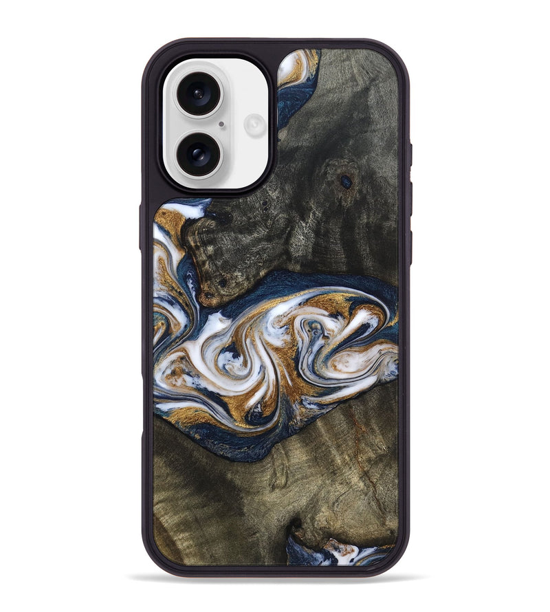 iPhone 16 Plus Wood Phone Case - Mira (Teal & Gold, 819815)