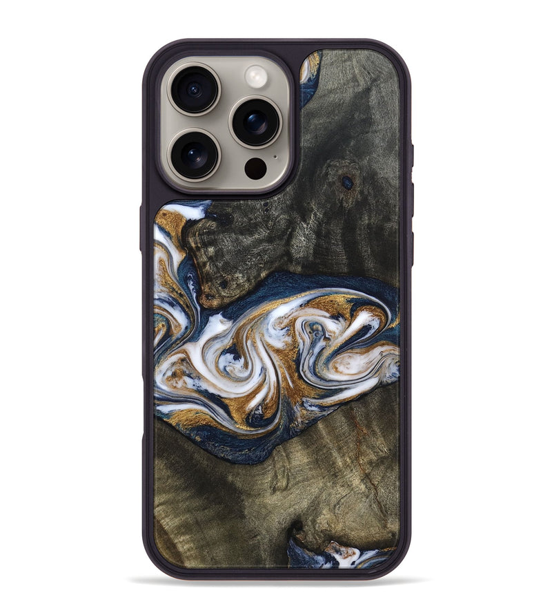 iPhone 16 Pro Max Wood Phone Case - Mira (Teal & Gold, 819815)