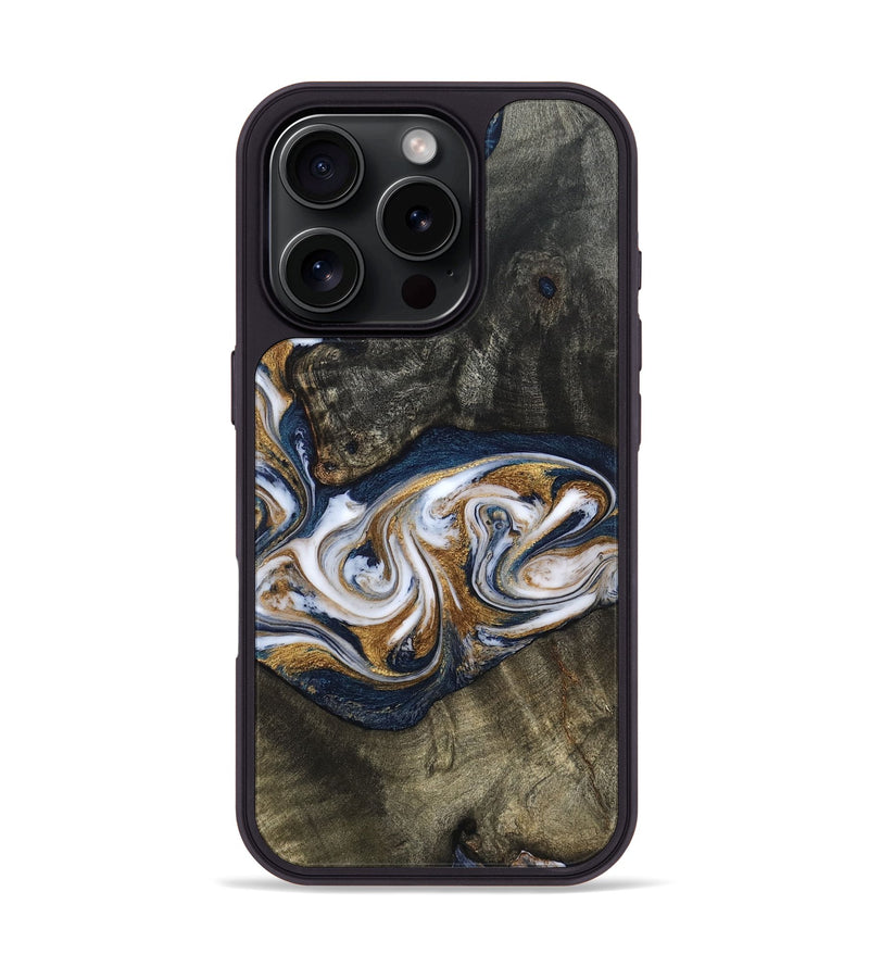 iPhone 16 Pro Wood Phone Case - Mira (Teal & Gold, 819815)
