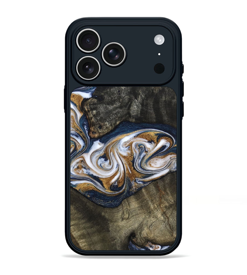 iPhone 17 Pro Max Wood Phone Case - Mira (Teal & Gold, 819815)