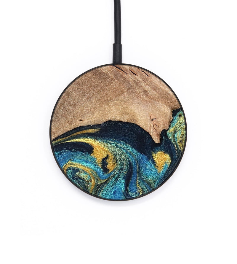 Circle Wood Wireless Charger - Deanne (Teal & Gold, 819816)