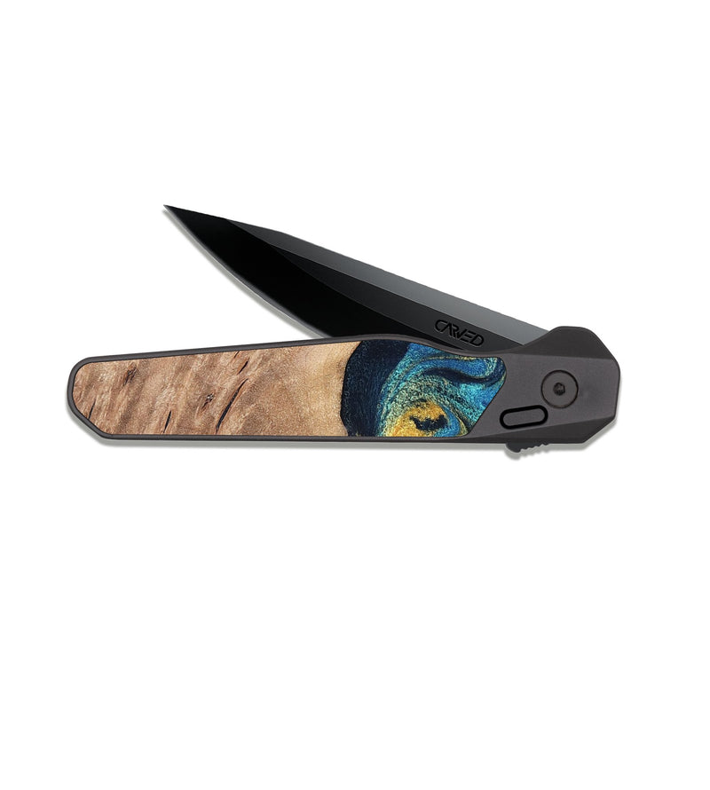 EDC Dark Slate Wood Pocket Knife - Deanne (Teal & Gold, 819816)