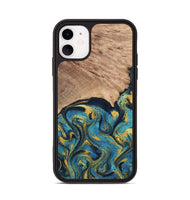 iPhone 11 Wood Phone Case - Deanne (Teal & Gold, 819816)
