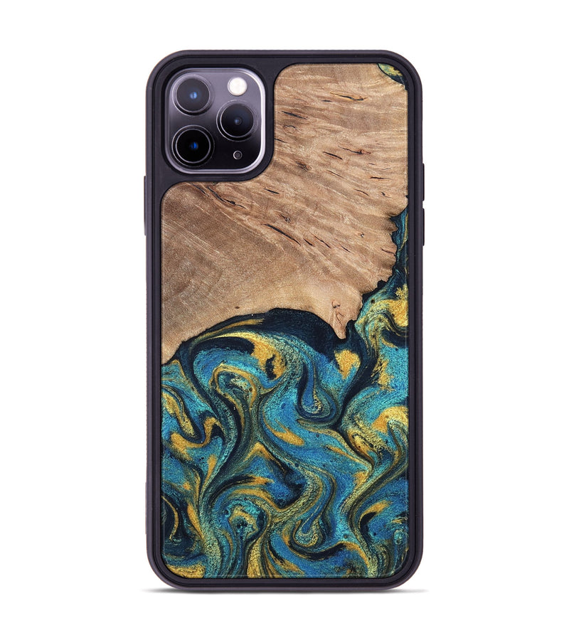 iPhone 11 Pro Max Wood Phone Case - Deanne (Teal & Gold, 819816)