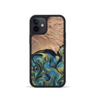 iPhone 12 mini Wood Phone Case - Deanne (Teal & Gold, 819816)