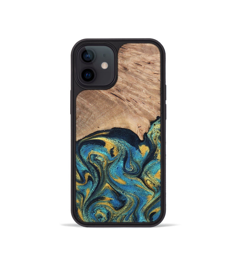 iPhone 12 mini Wood Phone Case - Deanne (Teal & Gold, 819816)