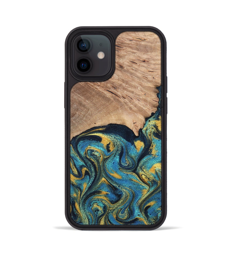 iPhone 12 Wood Phone Case - Deanne (Teal & Gold, 819816)