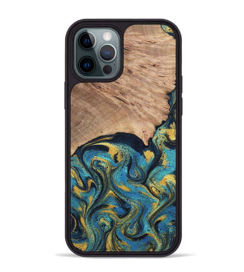 iPhone 12 Pro Max Wood Phone Case - Deanne (Teal & Gold, 819816)