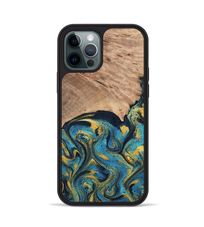 iPhone 12 Pro Wood Phone Case - Deanne (Teal & Gold, 819816)