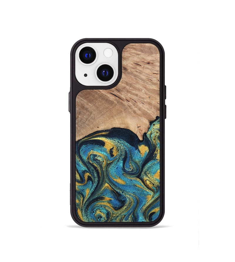 iPhone 13 mini Wood Phone Case - Deanne (Teal & Gold, 819816)