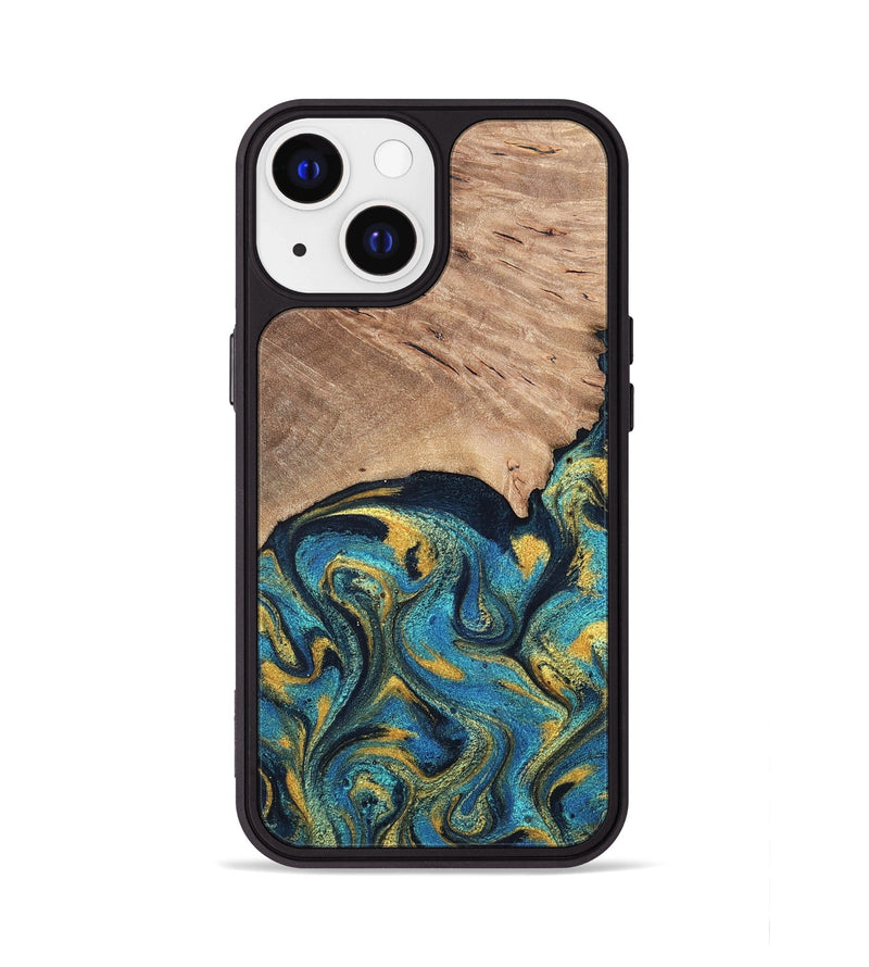 iPhone 13 Wood Phone Case - Deanne (Teal & Gold, 819816)