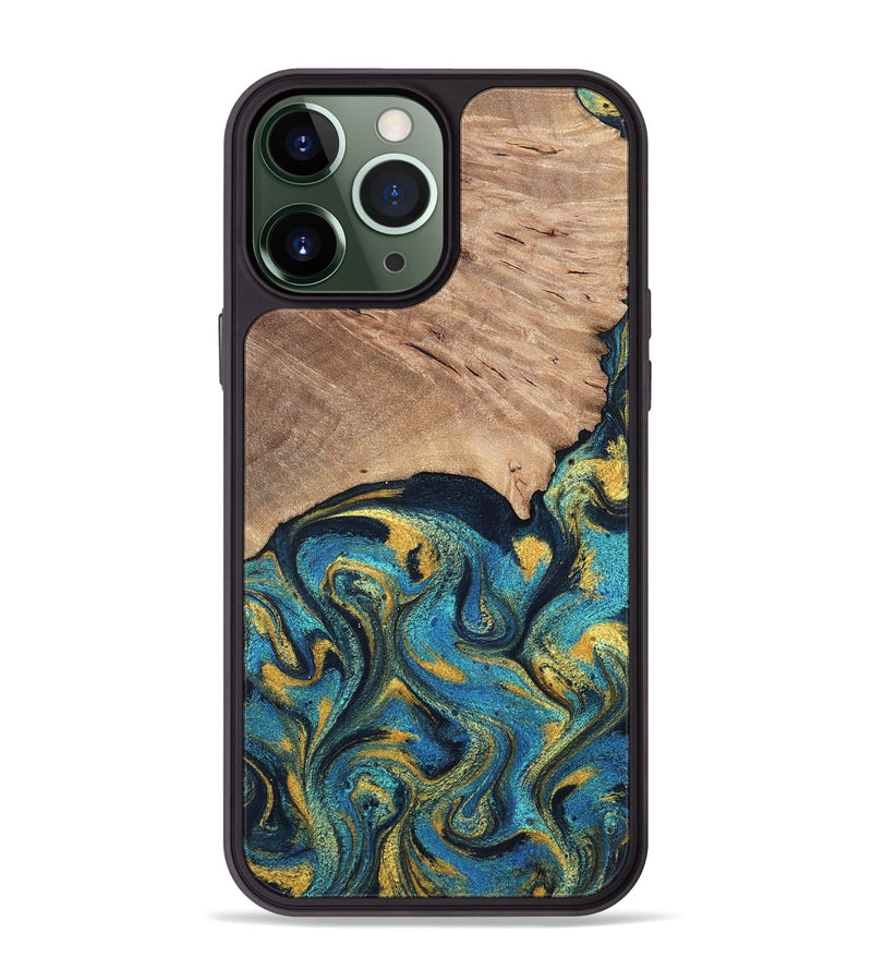 iPhone 13 Pro Max Wood Phone Case - Deanne (Teal & Gold, 819816)