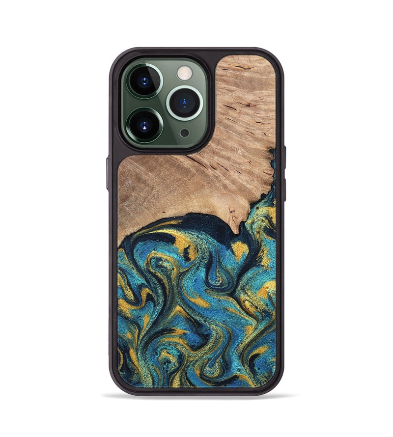 iPhone 13 Pro Wood Phone Case - Deanne (Teal & Gold, 819816)
