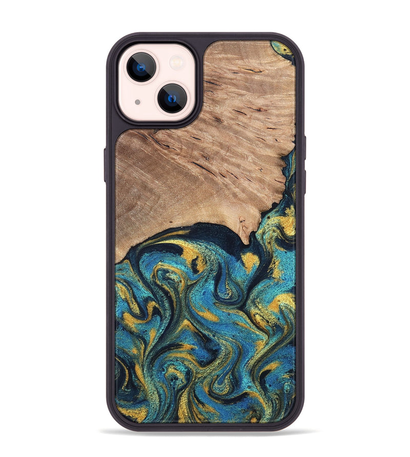 iPhone 14 Plus Wood Phone Case - Deanne (Teal & Gold, 819816)