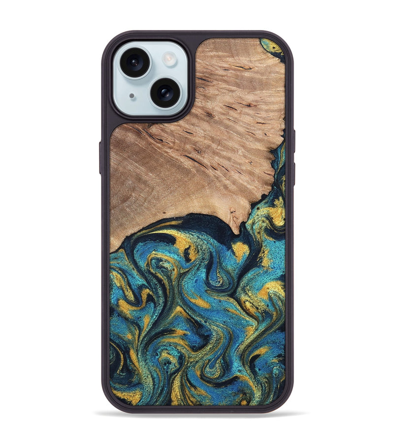 iPhone 15 Plus Wood Phone Case - Deanne (Teal & Gold, 819816)