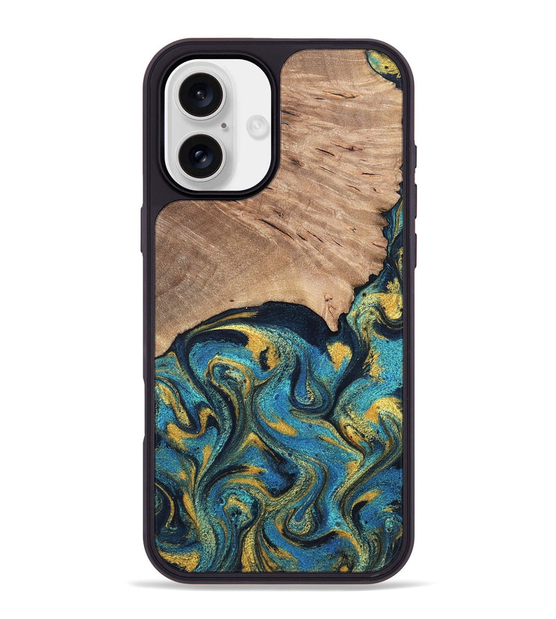 iPhone 16 Plus Wood Phone Case - Deanne (Teal & Gold, 819816)