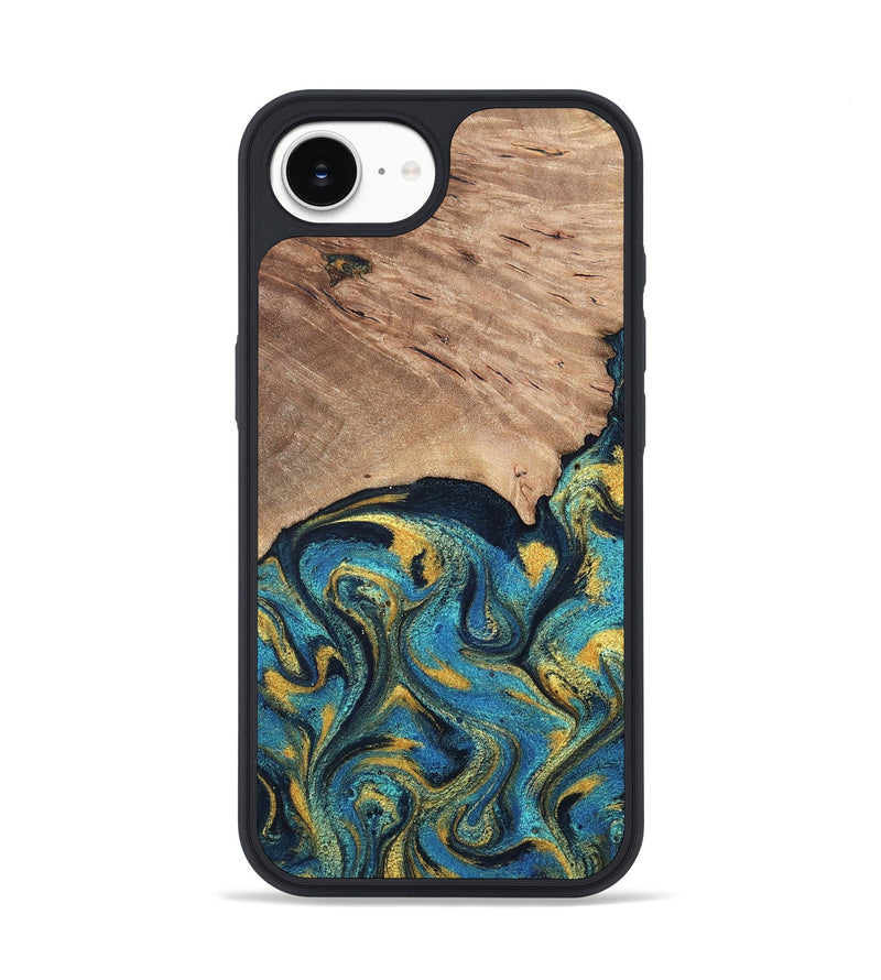 iPhone 16e Wood Phone Case - Deanne (Teal & Gold, 819816)