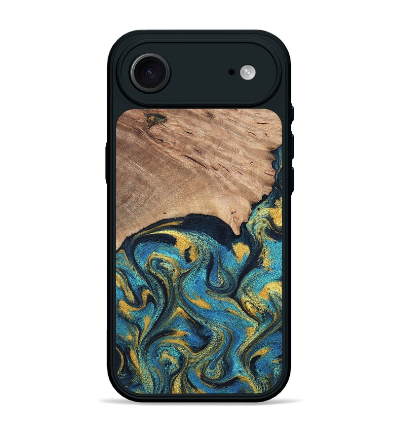 iPhone 17 Air Wood Phone Case - Deanne (Teal & Gold, 819816)