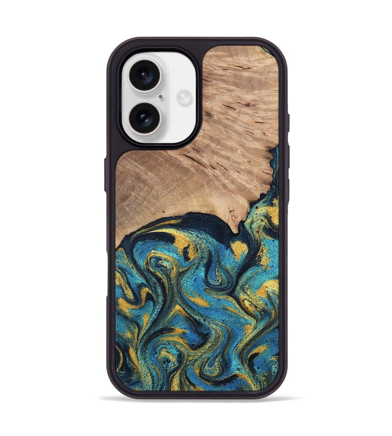 iPhone 17 Wood Phone Case - Deanne (Teal & Gold, 819816)