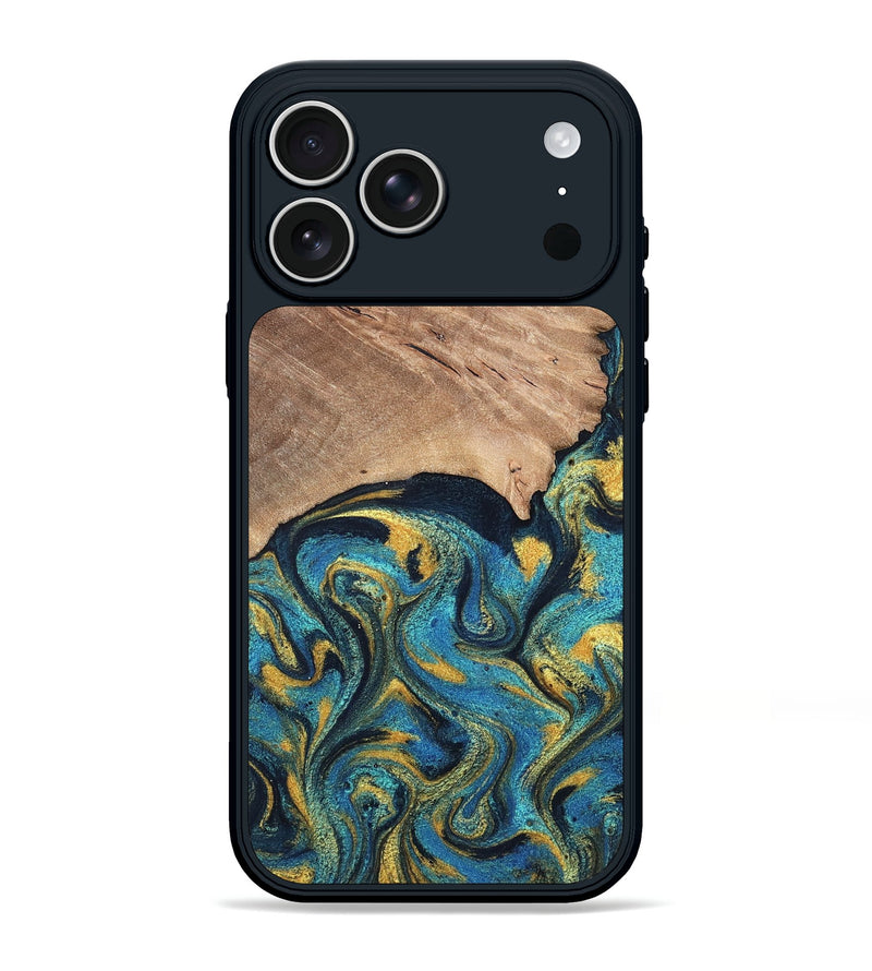 iPhone 17 Pro Max Wood Phone Case - Deanne (Teal & Gold, 819816)