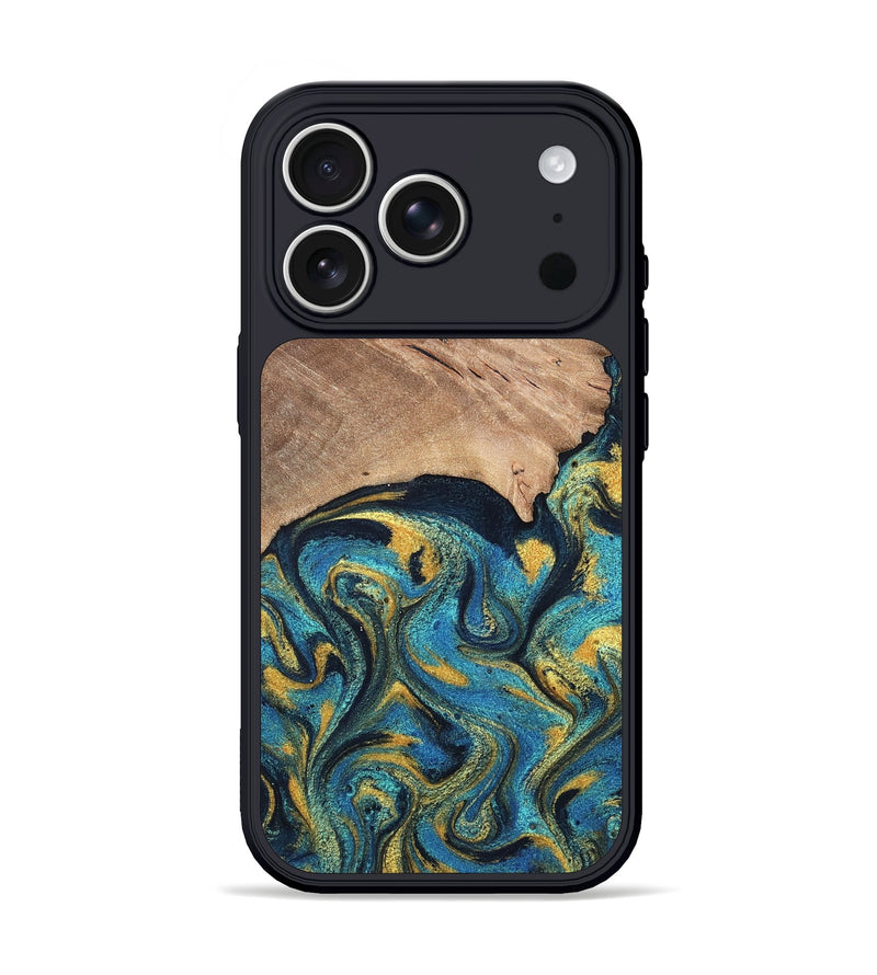 iPhone 17 Pro Wood Phone Case - Deanne (Teal & Gold, 819816)