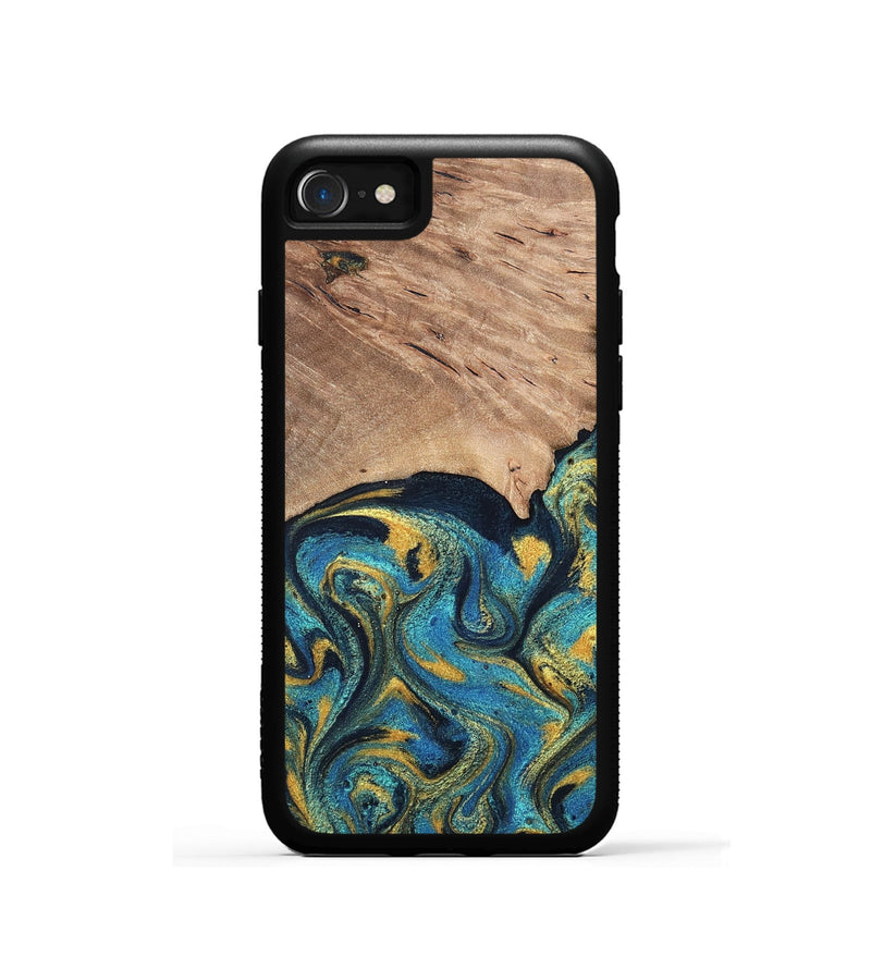 iPhone SE Wood Phone Case - Deanne (Teal & Gold, 819816)