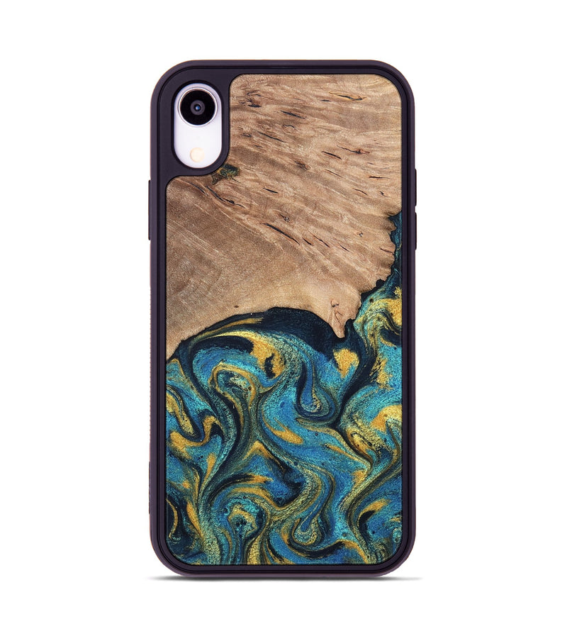 iPhone Xr Wood Phone Case - Deanne (Teal & Gold, 819816)