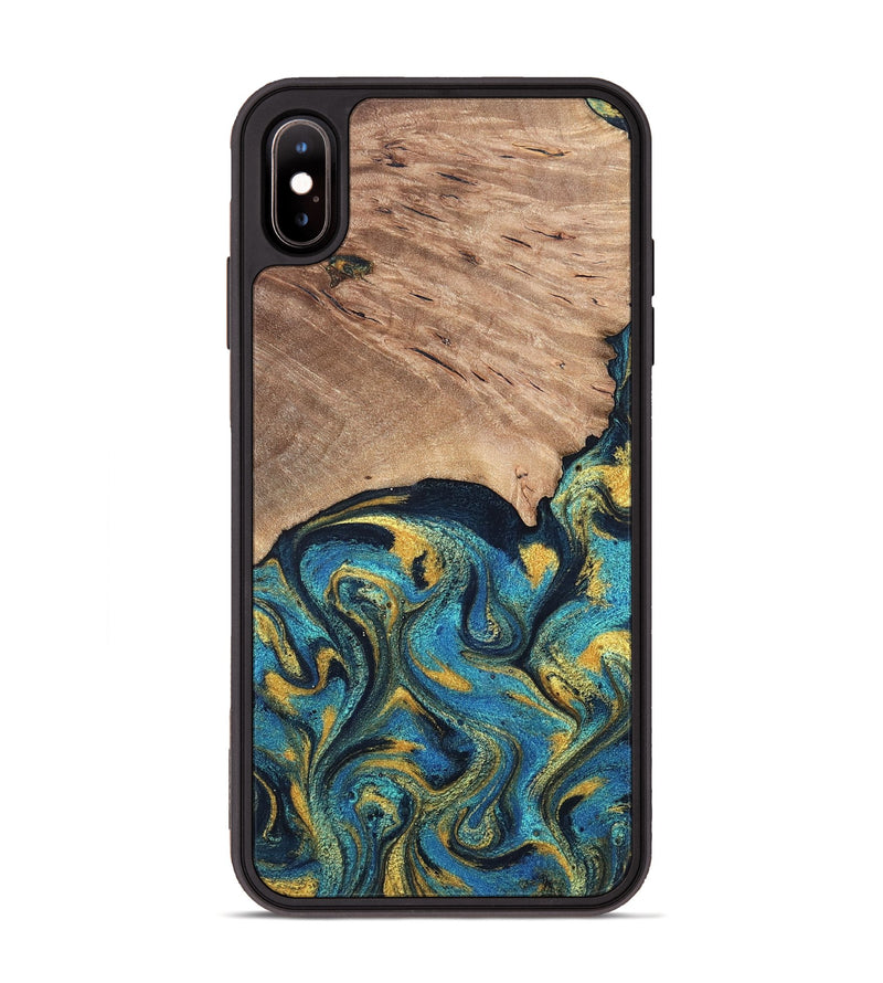 iPhone Xs Max Wood Phone Case - Deanne (Teal & Gold, 819816)